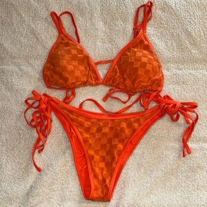 Orange Checkered Bikini Set